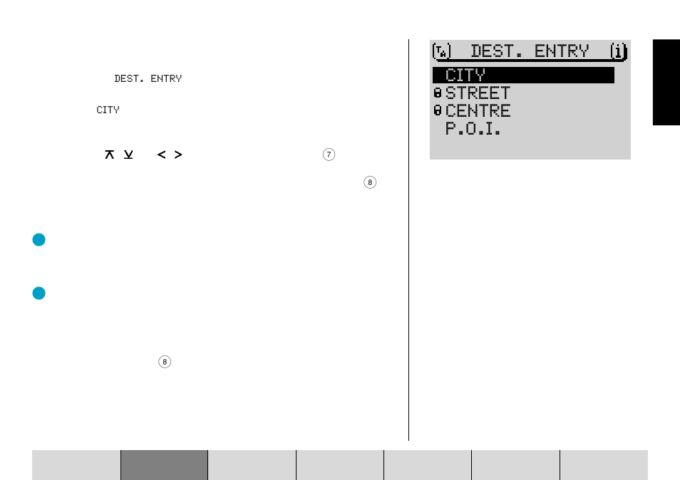 Dest. entry centre street city p.o.i | Blaupunkt DX-R70 User Manual | Page 23 / 114