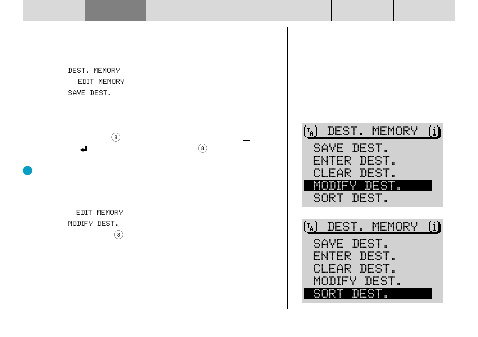 Clear dest. modify dest. sort dest | Blaupunkt DX-R70 User Manual | Page 44 / 114