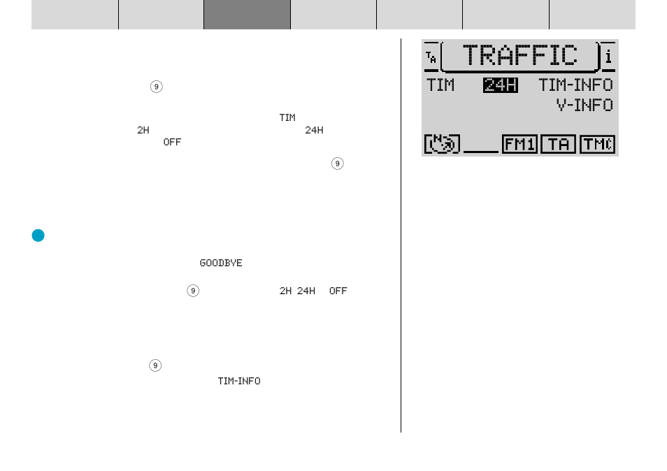 Traffic, Tim 24h v-info tim-info | Blaupunkt DX-R70 User Manual | Page 70 / 114