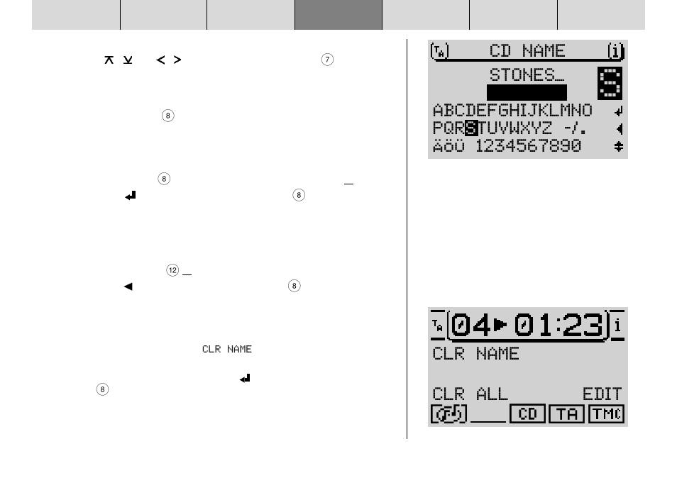 Abcdefghijklmno pqr s tuvwxyz, Edit clr name clr all | Blaupunkt DX-R70 User Manual | Page 78 / 114