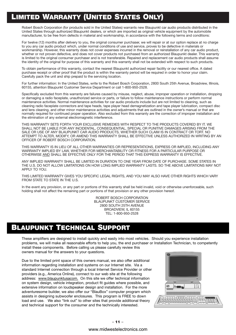 Imited, Arranty, Nited | Tates, Laupunkt, Echnical, Upport | Blaupunkt PCA460 User Manual | Page 13 / 13