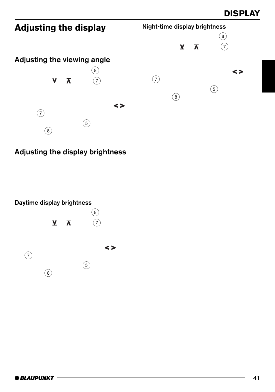 Adjusting the display, Display, Adjusting the viewing angle | Adjusting the display brightness | Blaupunkt Pasadena CD71 User Manual | Page 12 / 37