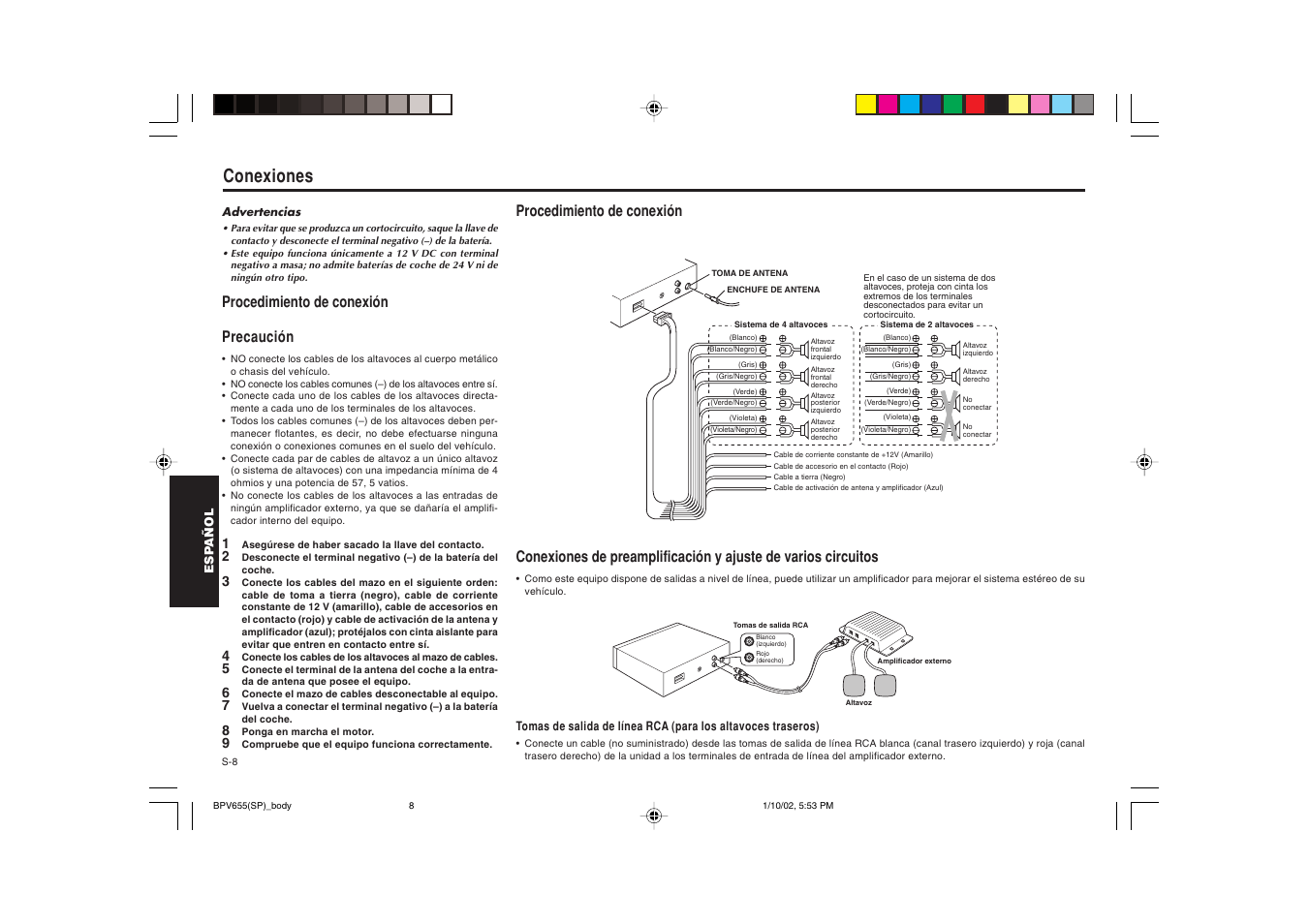 Conexiones, Procedimiento de conexión precaución, Procedimiento de conexión | Blaupunkt BPV 655 User Manual | Page 29 / 41