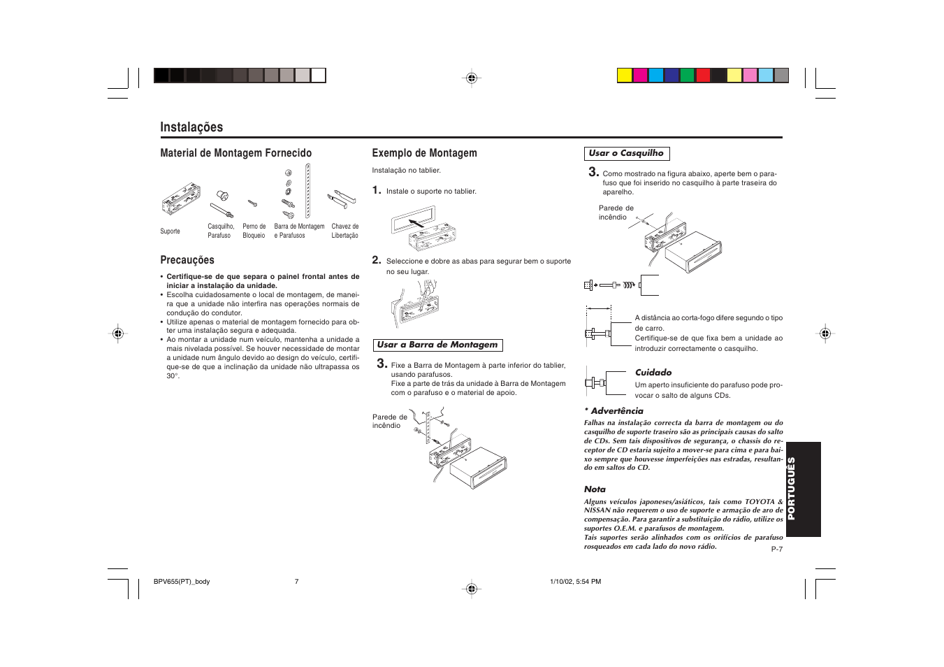 Instalações | Blaupunkt BPV 655 User Manual | Page 38 / 41
