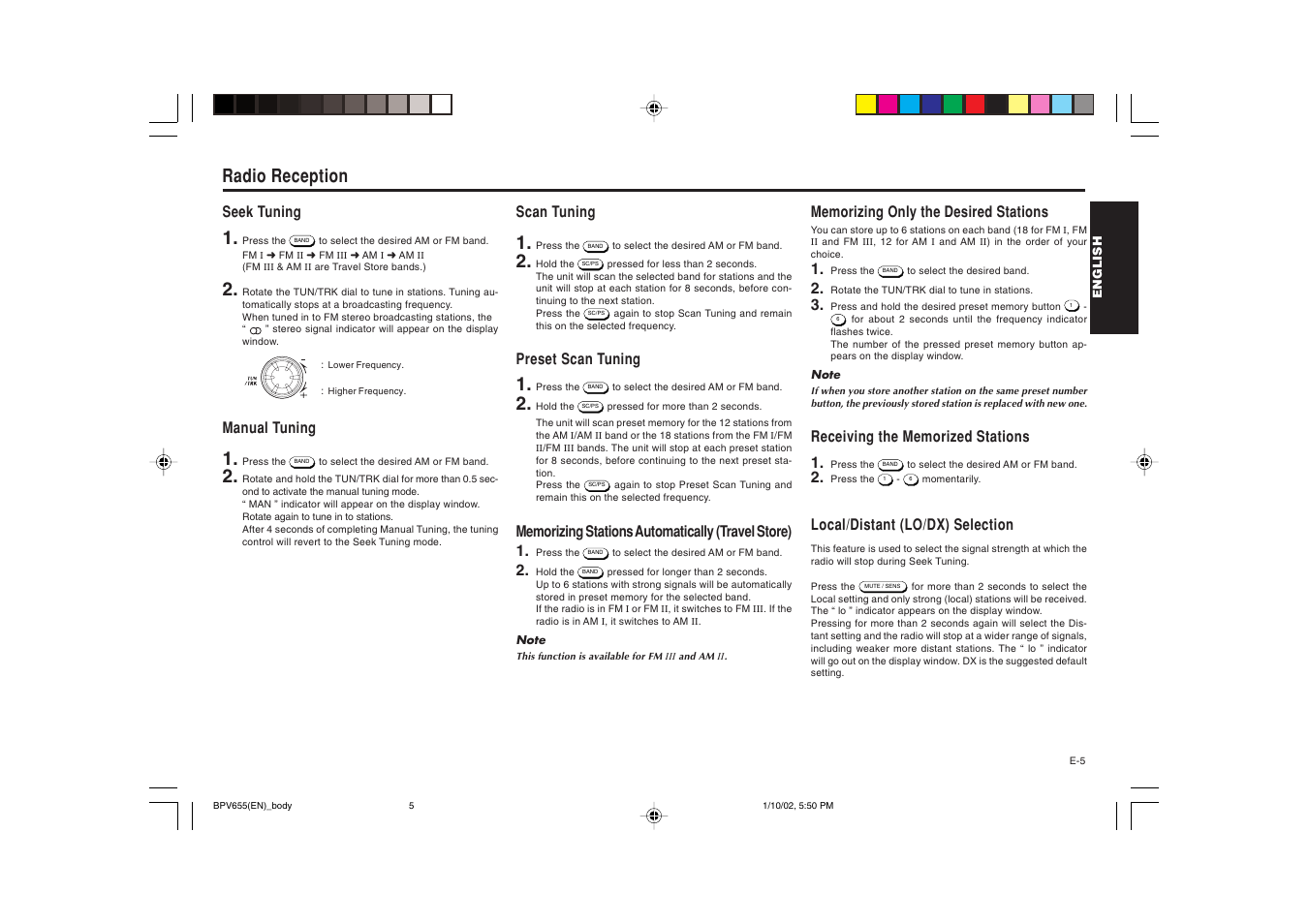 Radio reception | Blaupunkt BPV 655 User Manual | Page 6 / 41