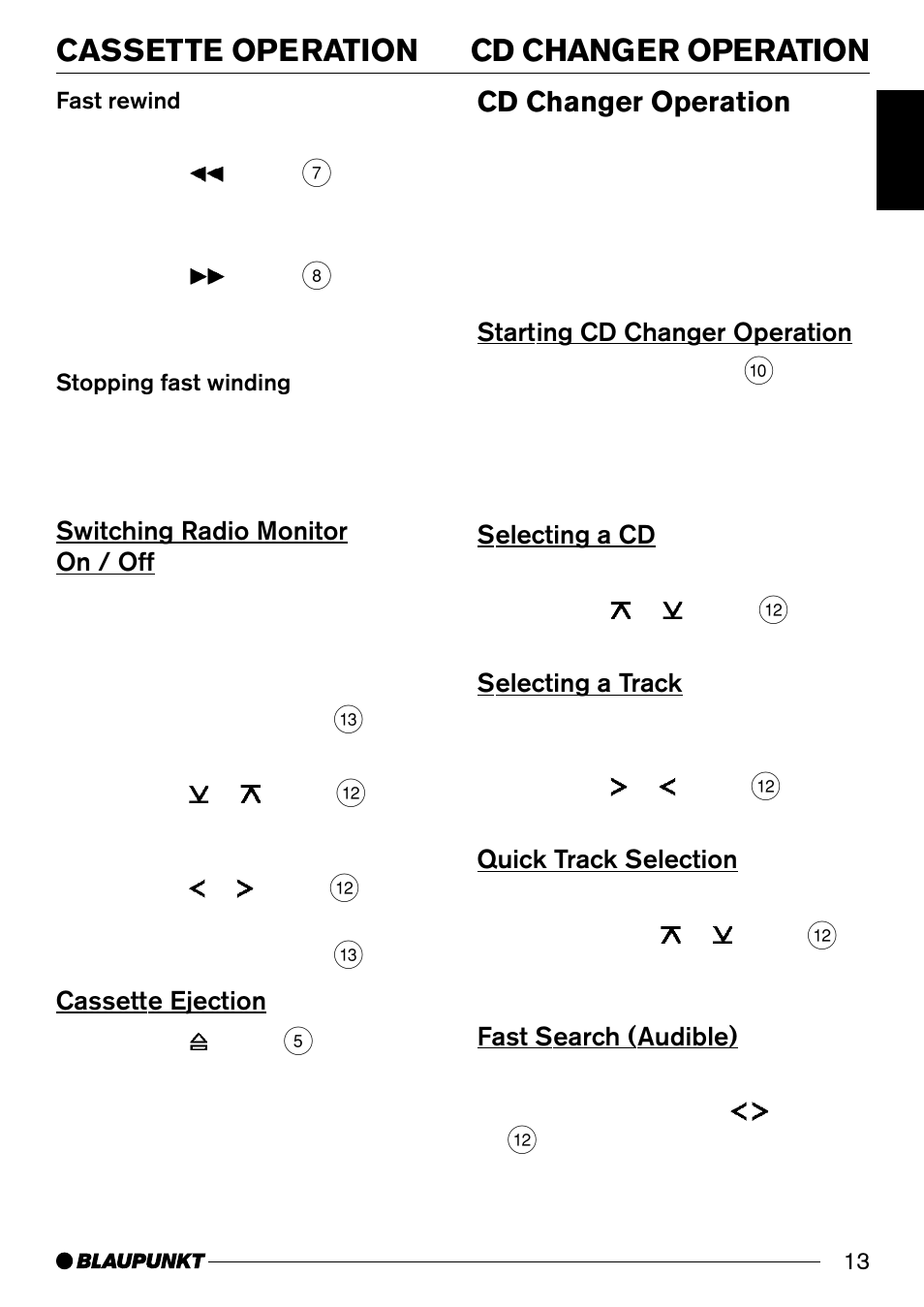 Cd changer operation cassette operation, Cd changer operation | Blaupunkt C31 User Manual | Page 13 / 19