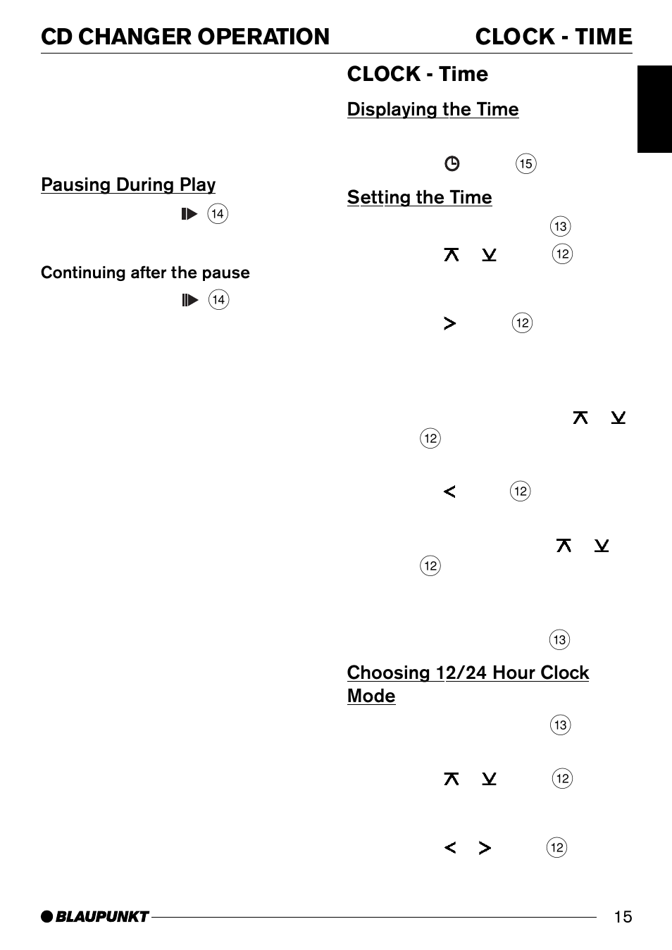 Clock - time cd changer operation, Clock - time | Blaupunkt C31 User Manual | Page 15 / 19
