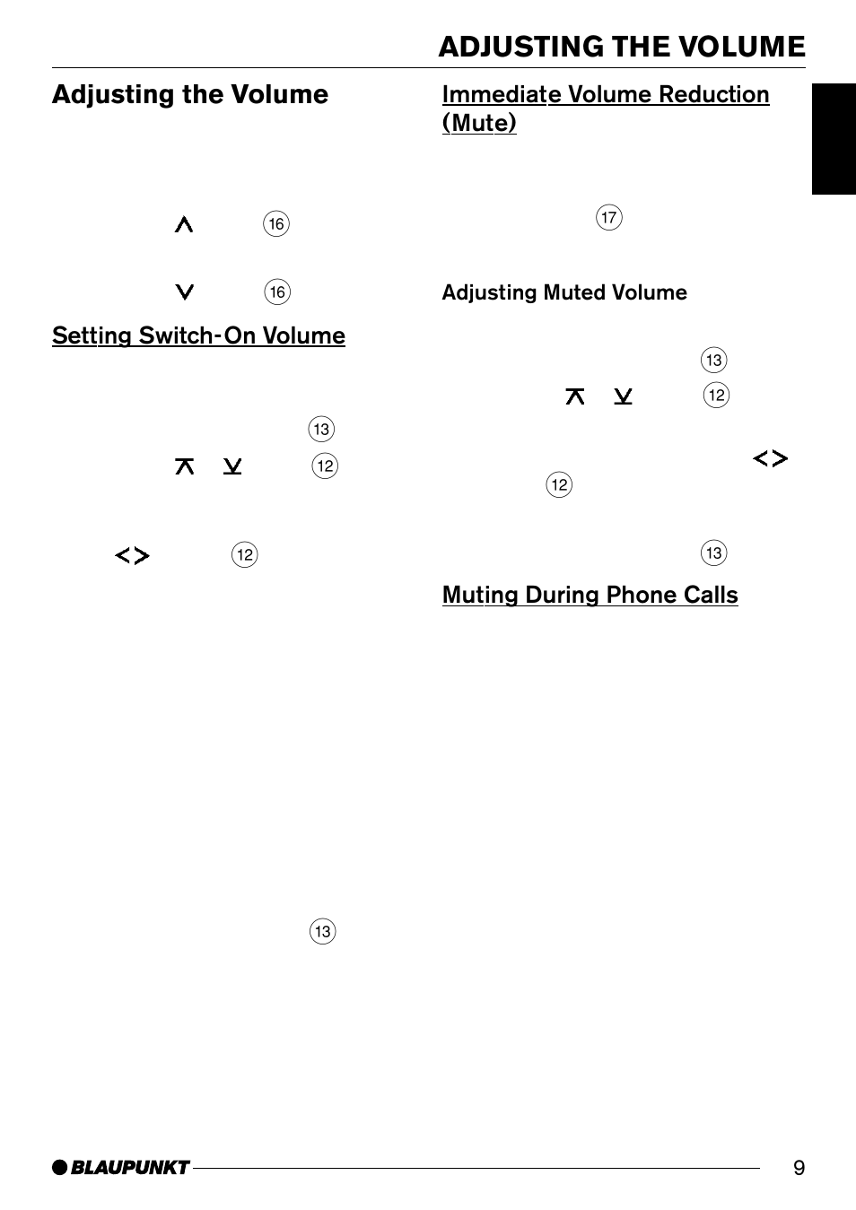 Adjusting the volume | Blaupunkt C31 User Manual | Page 9 / 19