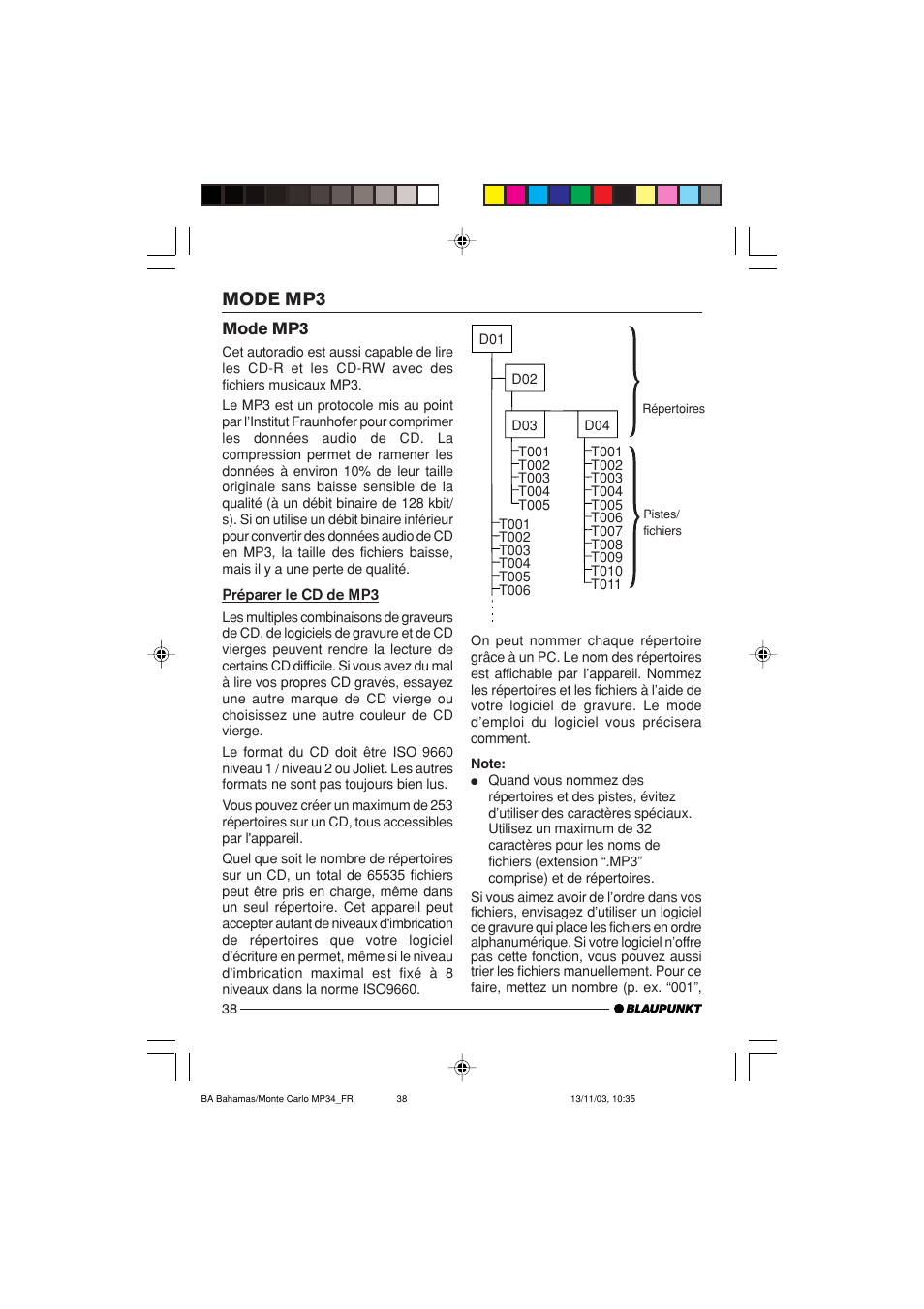 Mode mp3 | Blaupunkt MP34 User Manual | Page 38 / 98