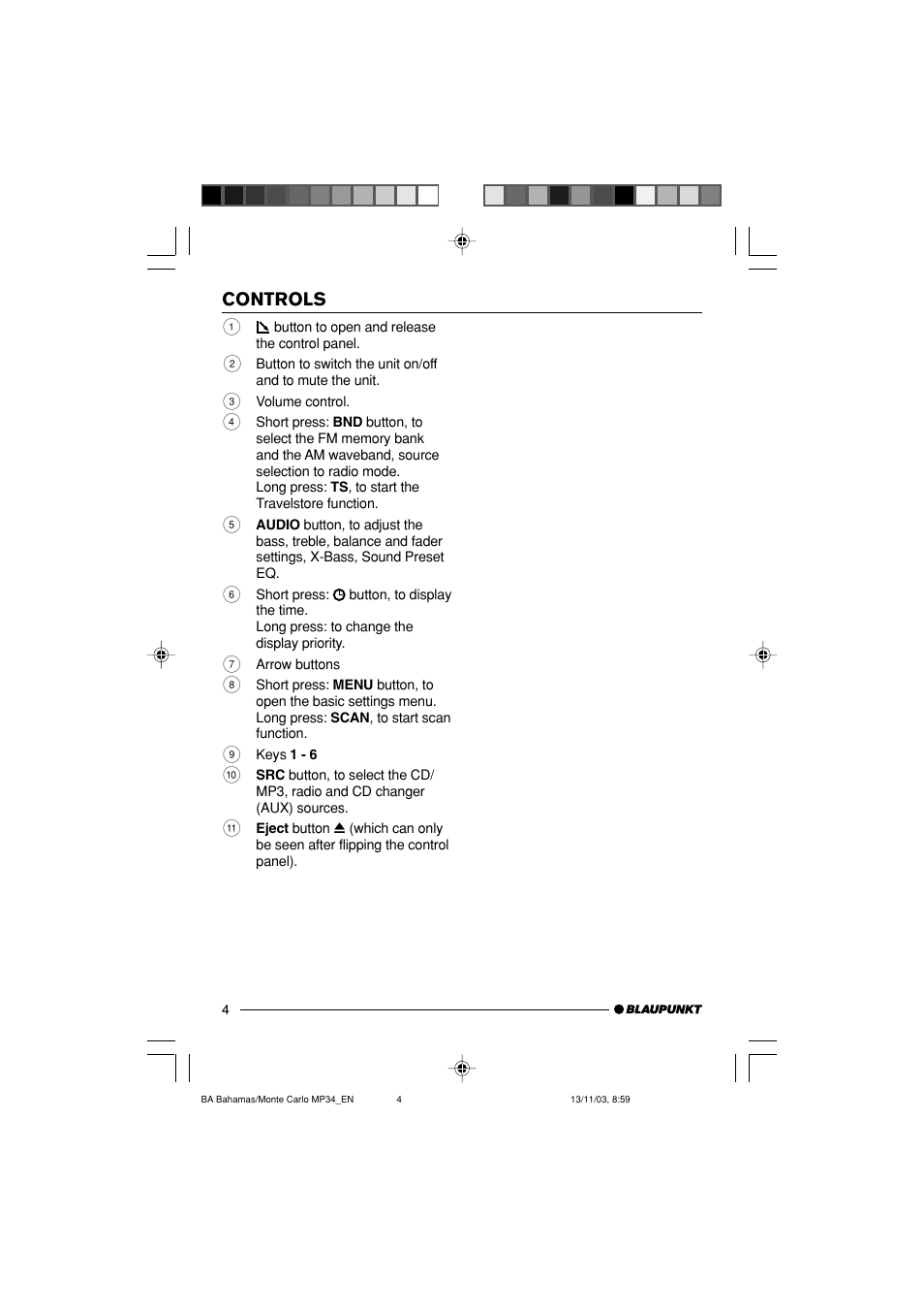 Controls | Blaupunkt MP34 User Manual | Page 4 / 98