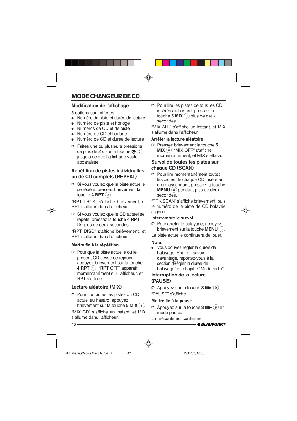 Mode changeur de cd | Blaupunkt MP34 User Manual | Page 42 / 98