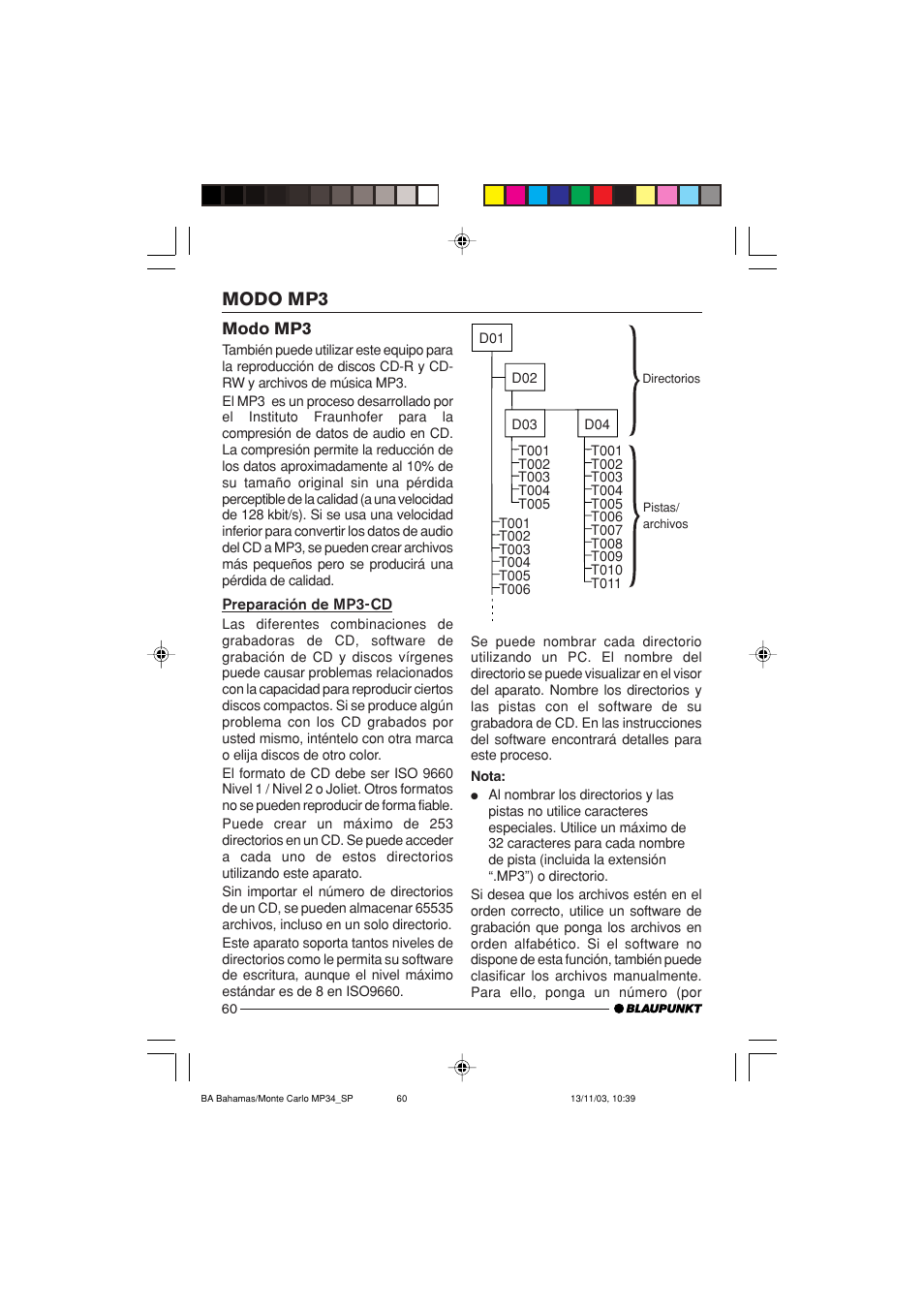 Modo mp3 | Blaupunkt MP34 User Manual | Page 60 / 98