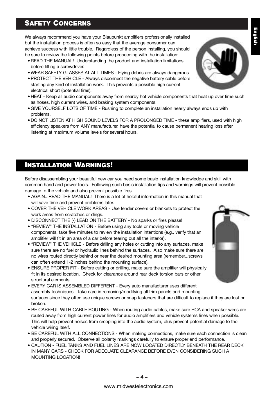 Afety, Oncerns, Nstallation | Arnings | Blaupunkt VA4100 User Manual | Page 5 / 14