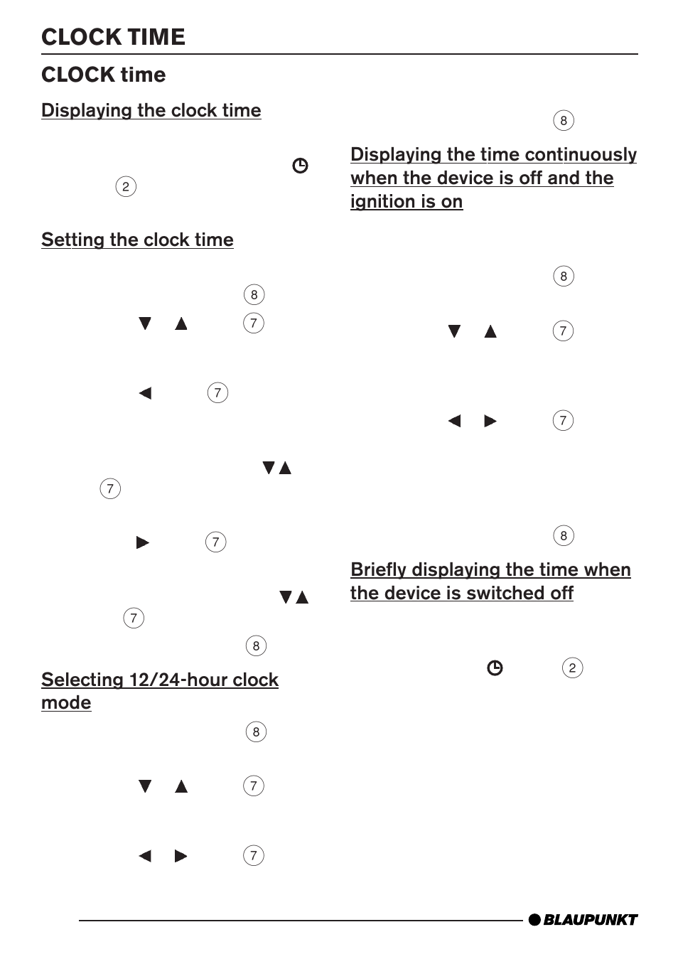 Clock time | Blaupunkt BRIGHTON MP35 User Manual | Page 24 / 36