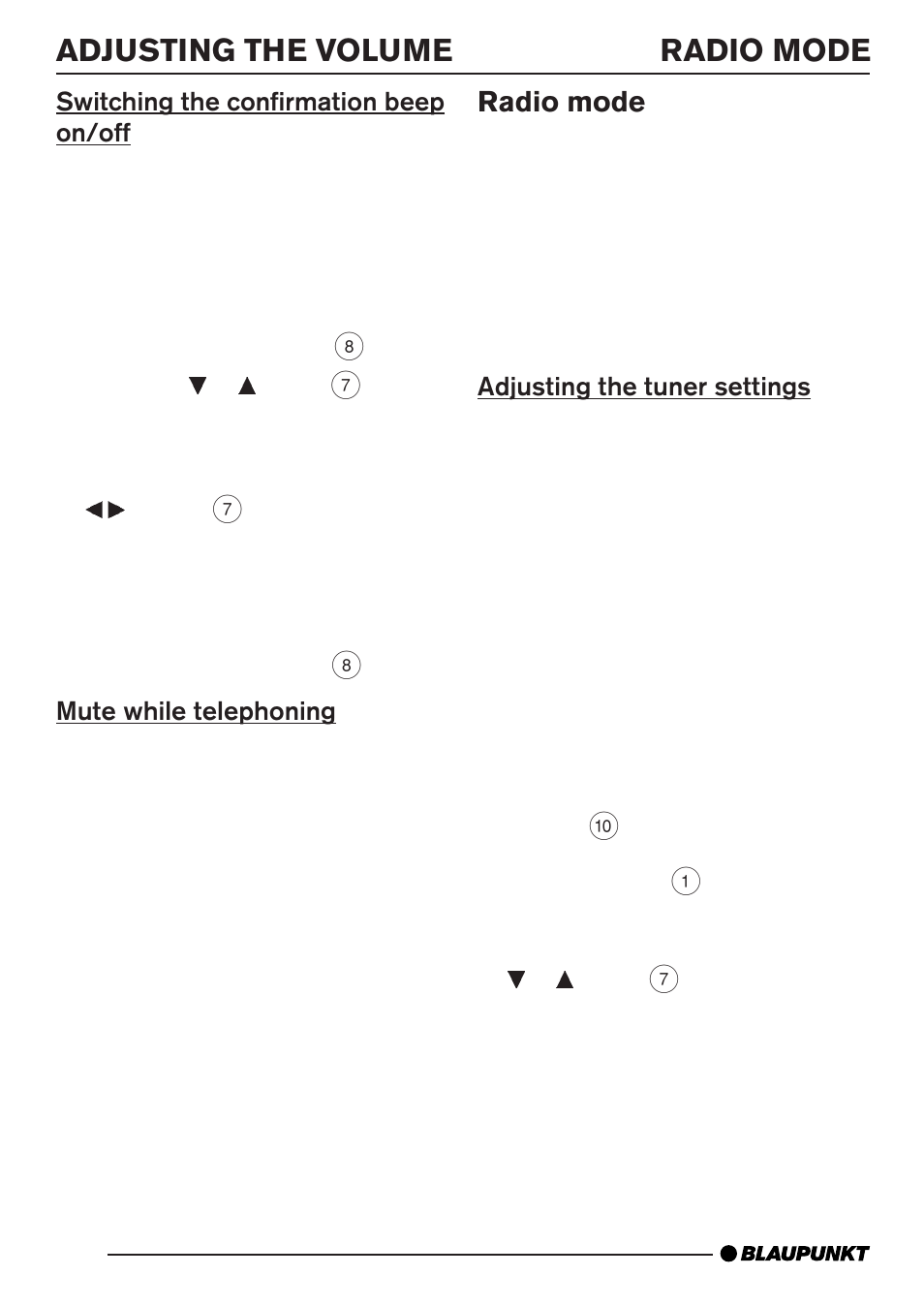 Adjusting the volume, Radio mode | Blaupunkt BRIGHTON MP35 User Manual | Page 8 / 36