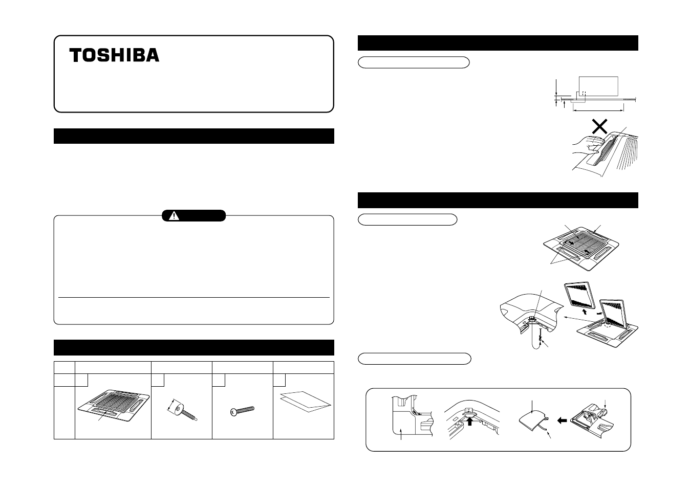 Ceiling panel, Rbc-u21pg (w)-e, Installation manual | Model: rbc-u21pg (w)-e, Cautions on safety, Components, Warning | Toshiba RAV-SM560A User Manual | Page 90 / 109