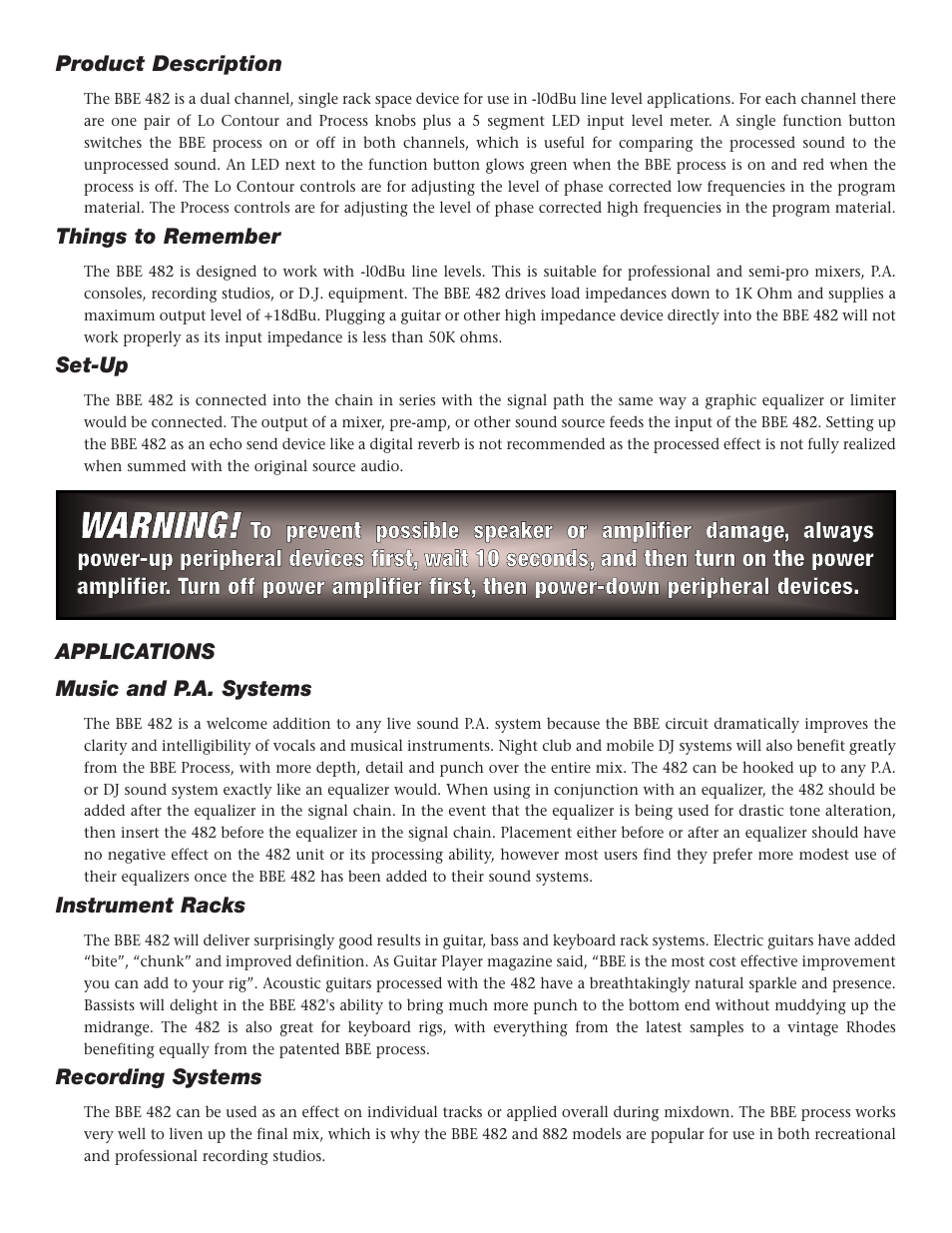 Wwa ar rn niin ng | BBE 482 User Manual | Page 4 / 20
