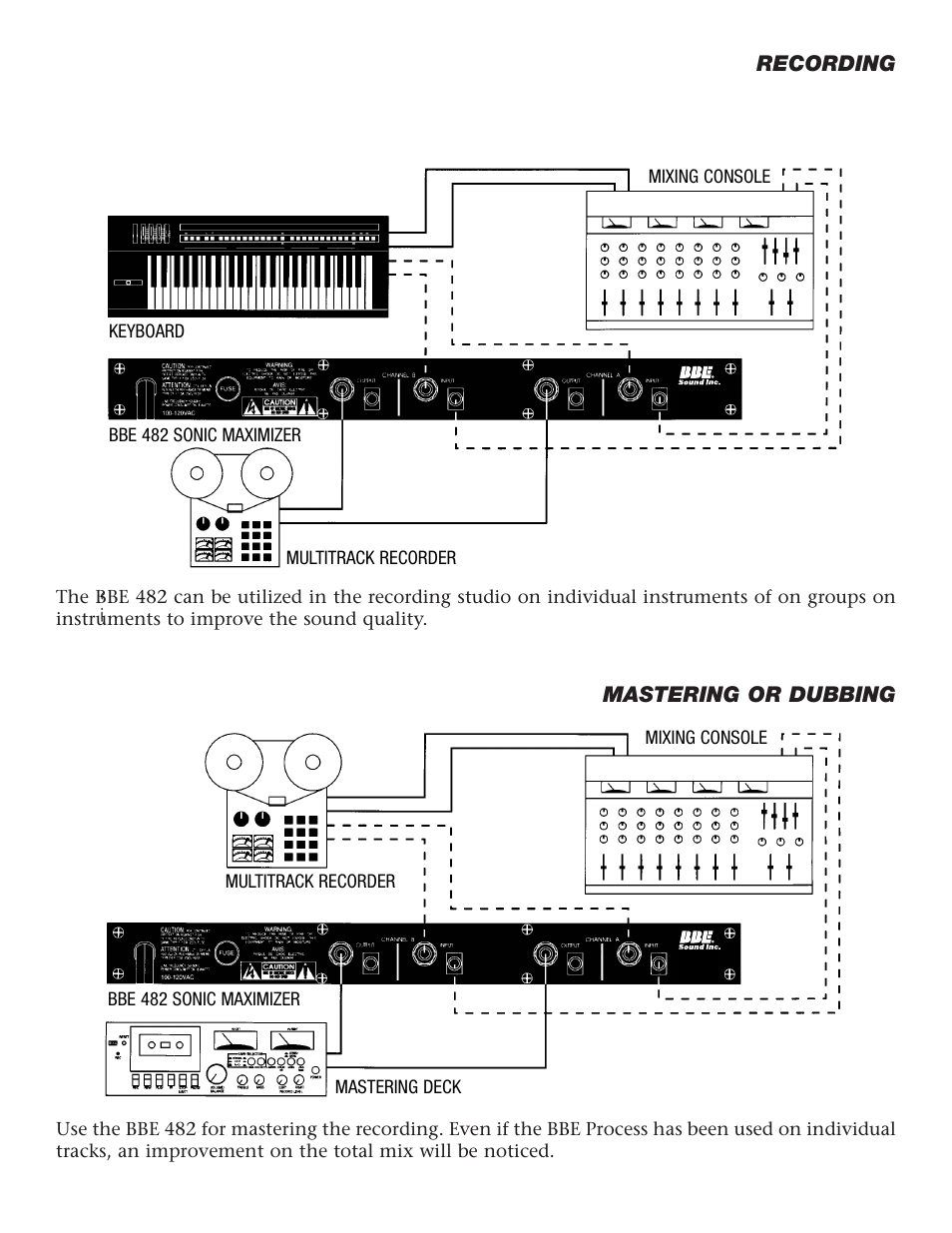 Recording mastering or dubbing | BBE 482 User Manual | Page 9 / 20