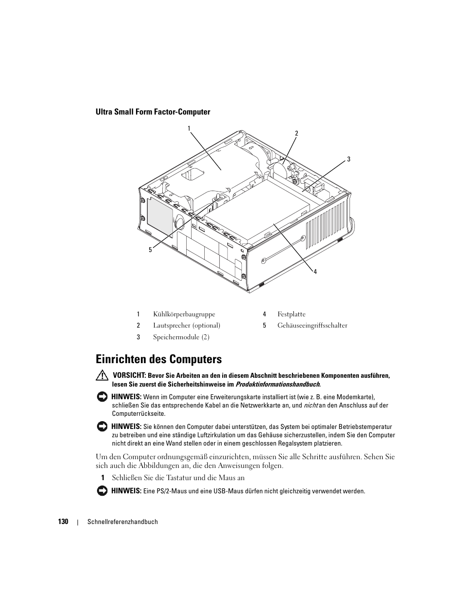 Ultra small form factor-computer, Einrichten des computers | Dell OptiPlex GX620 User Manual | Page 130 / 294