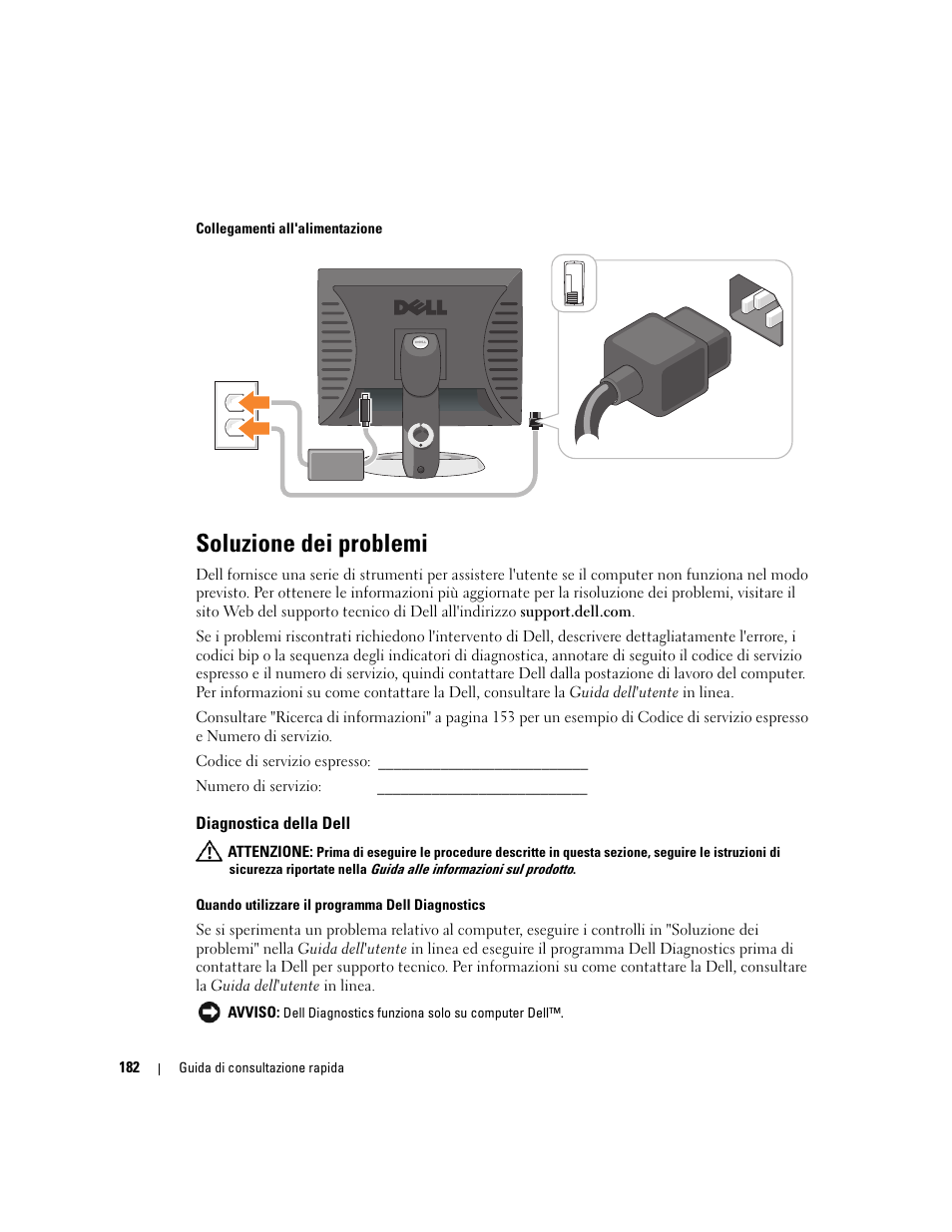 Soluzione dei problemi, Diagnostica della dell | Dell OptiPlex GX620 User Manual | Page 182 / 294