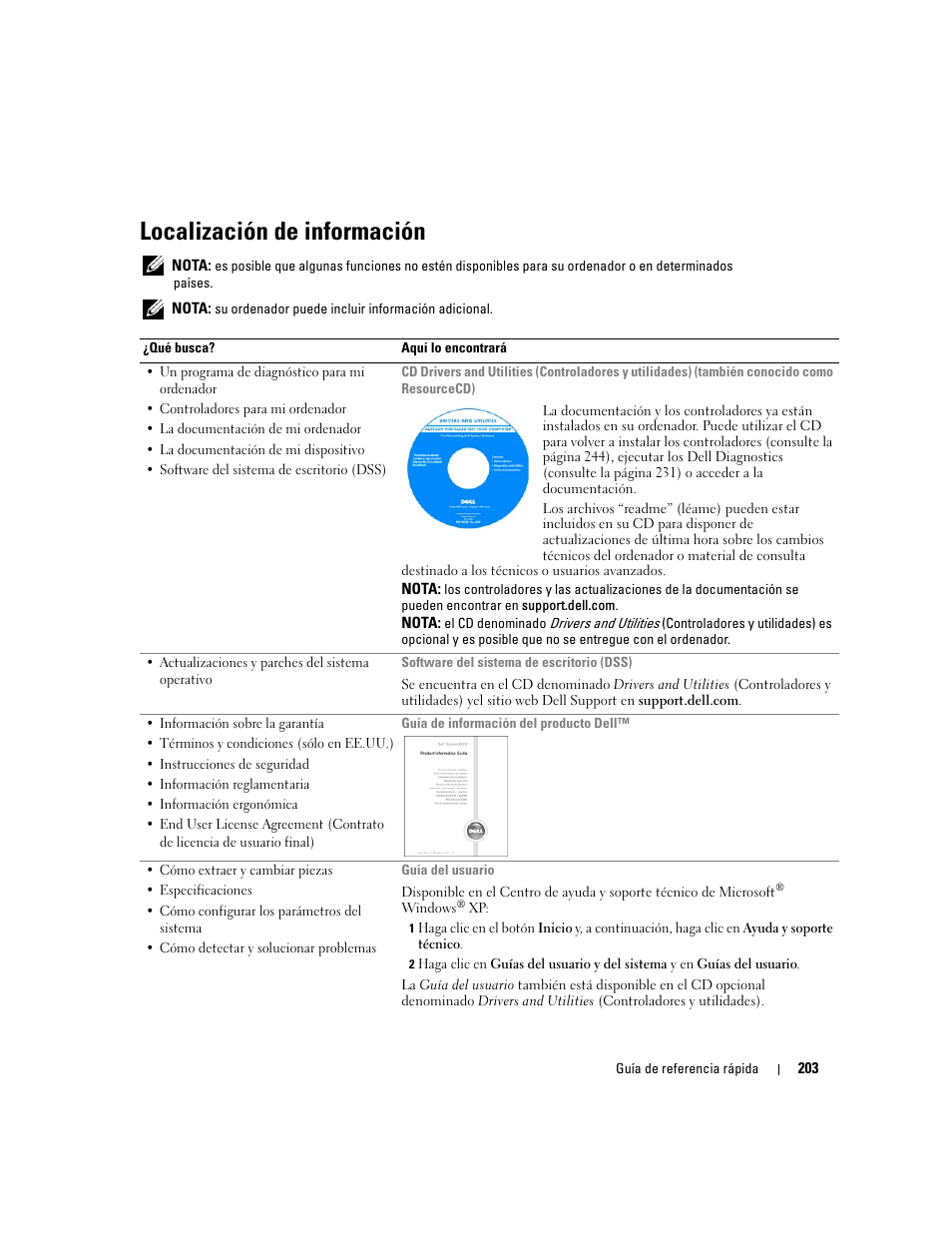 Localización de información | Dell OptiPlex GX620 User Manual | Page 203 / 294