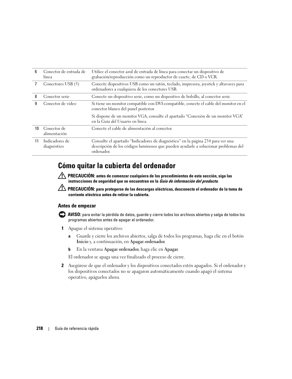 Cómo quitar la cubierta del ordenador, Antes de empezar | Dell OptiPlex GX620 User Manual | Page 218 / 294