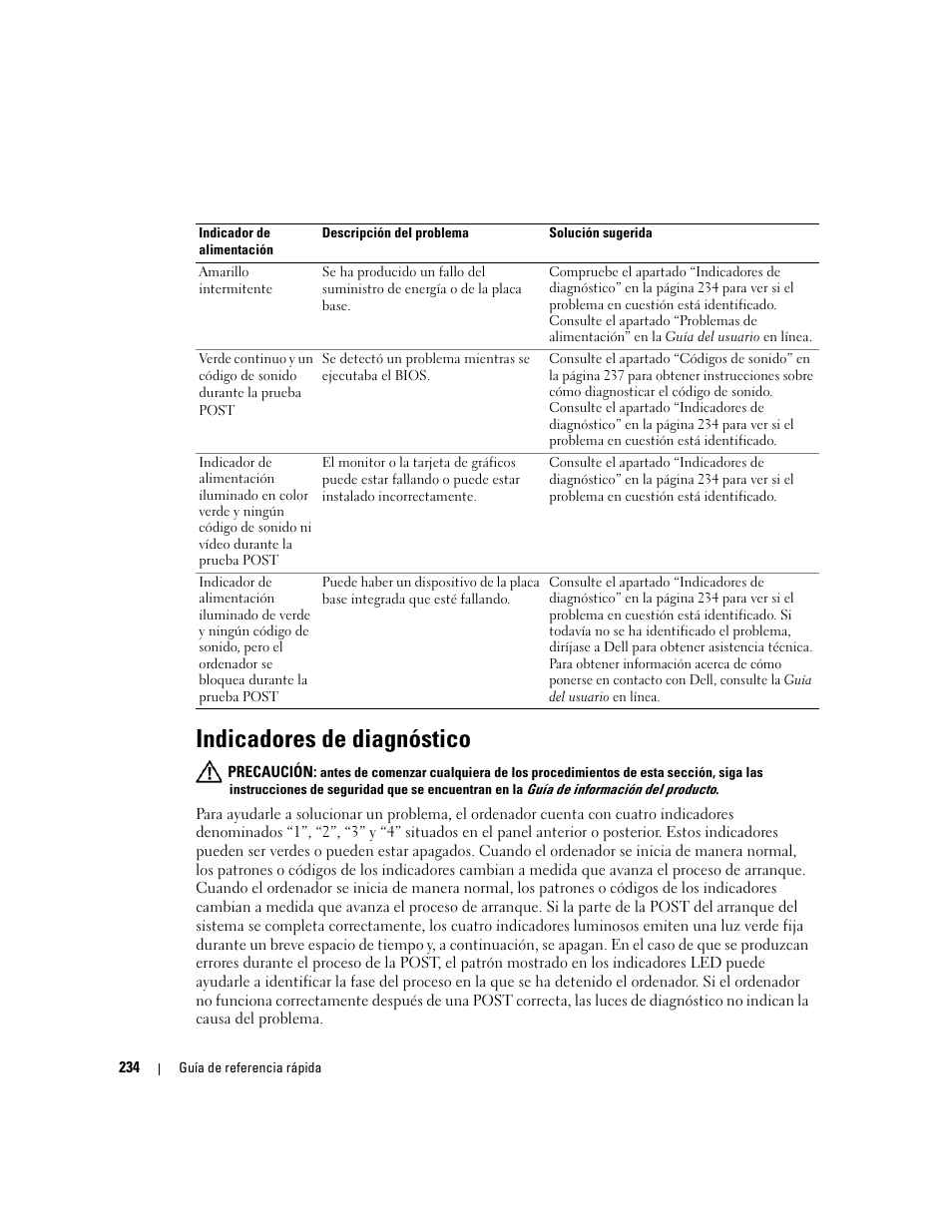 Indicadores de diagnóstico | Dell OptiPlex GX620 User Manual | Page 234 / 294