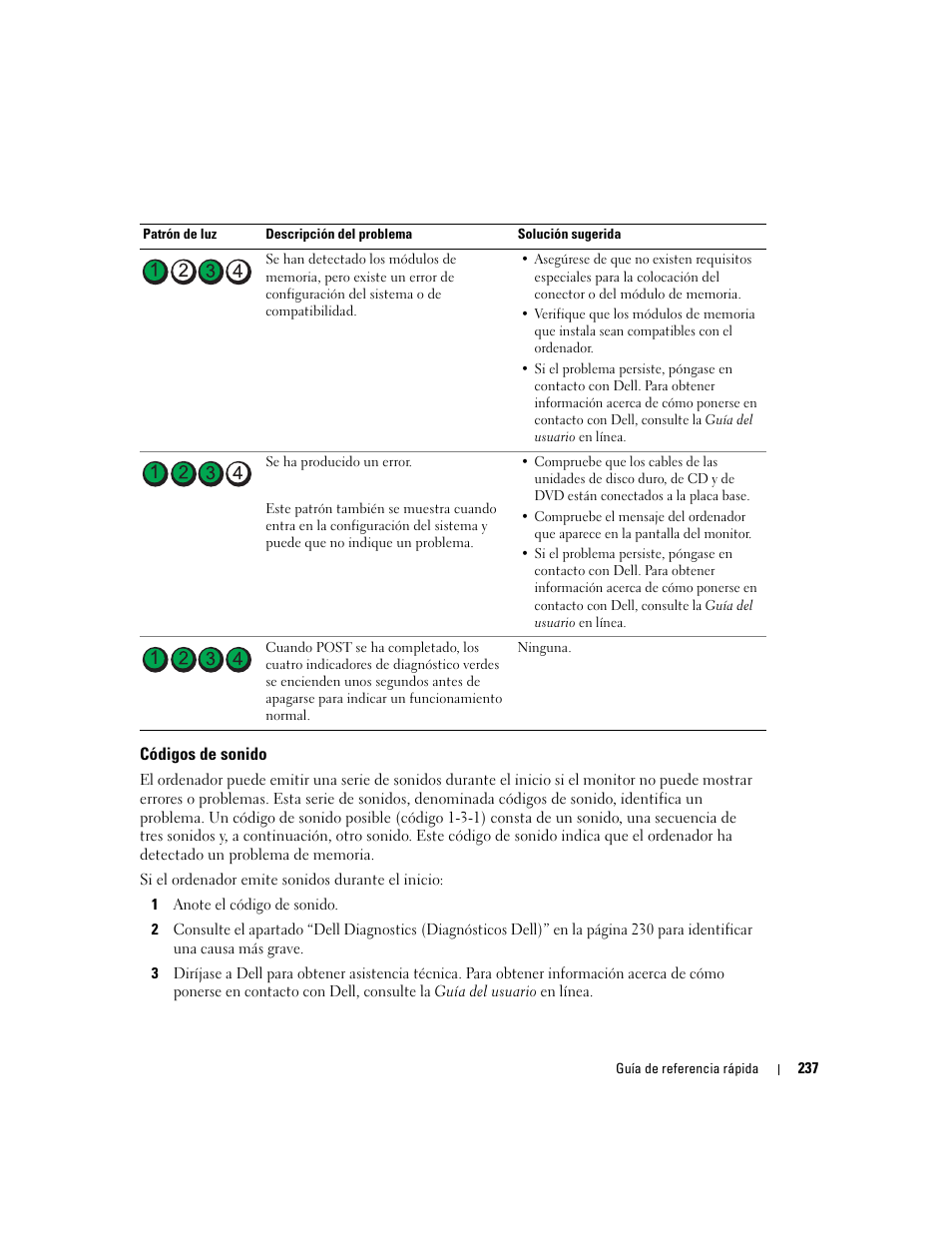 Códigos de sonido | Dell OptiPlex GX620 User Manual | Page 237 / 294