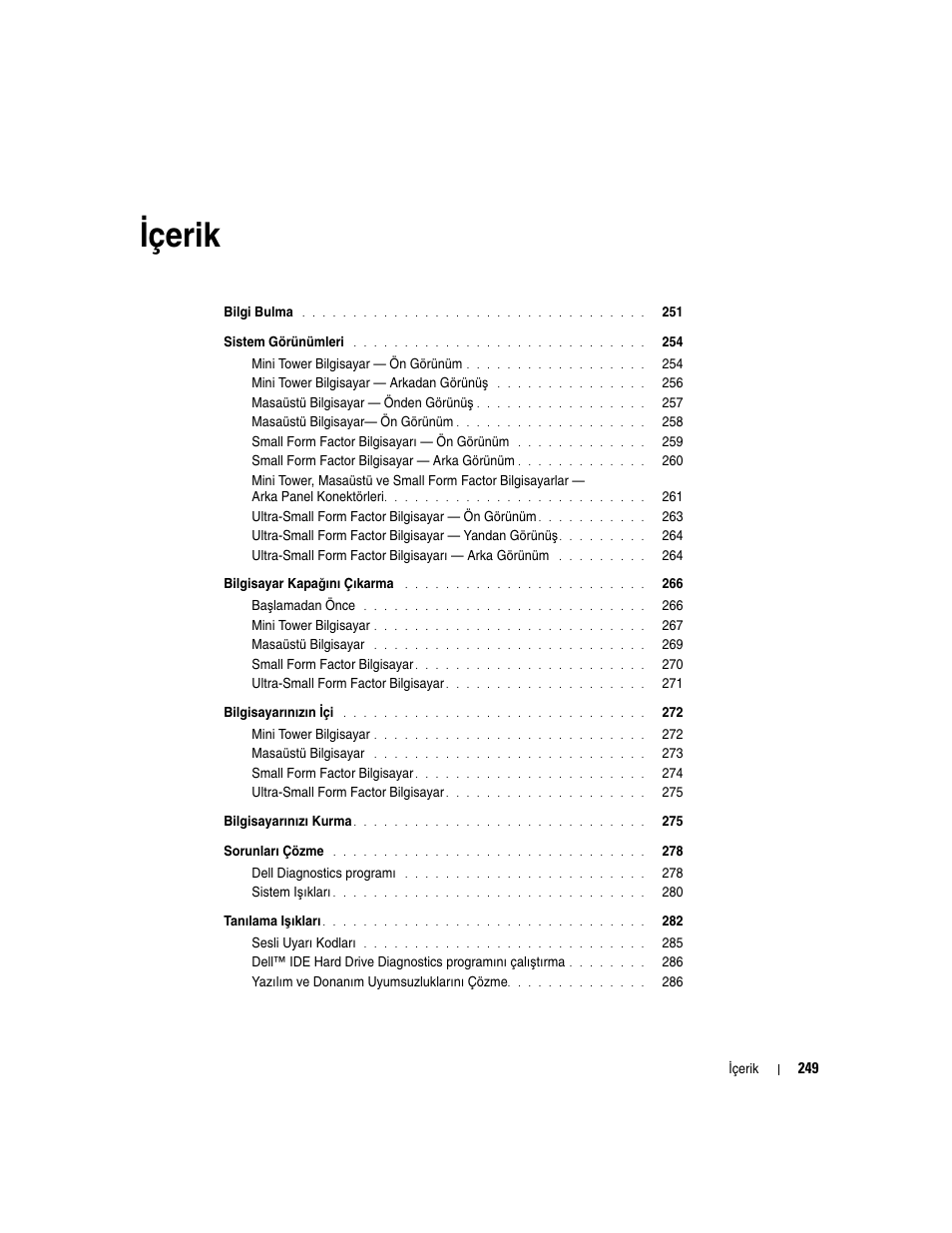 Içerik, I çerik | Dell OptiPlex GX620 User Manual | Page 249 / 294