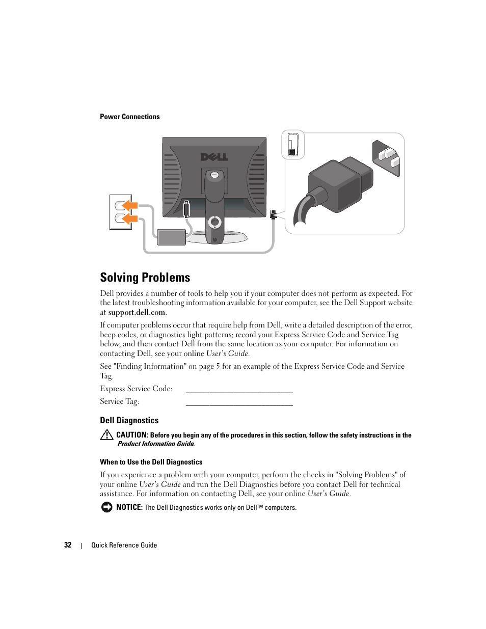 Solving problems, Dell diagnostics | Dell OptiPlex GX620 User Manual | Page 32 / 294