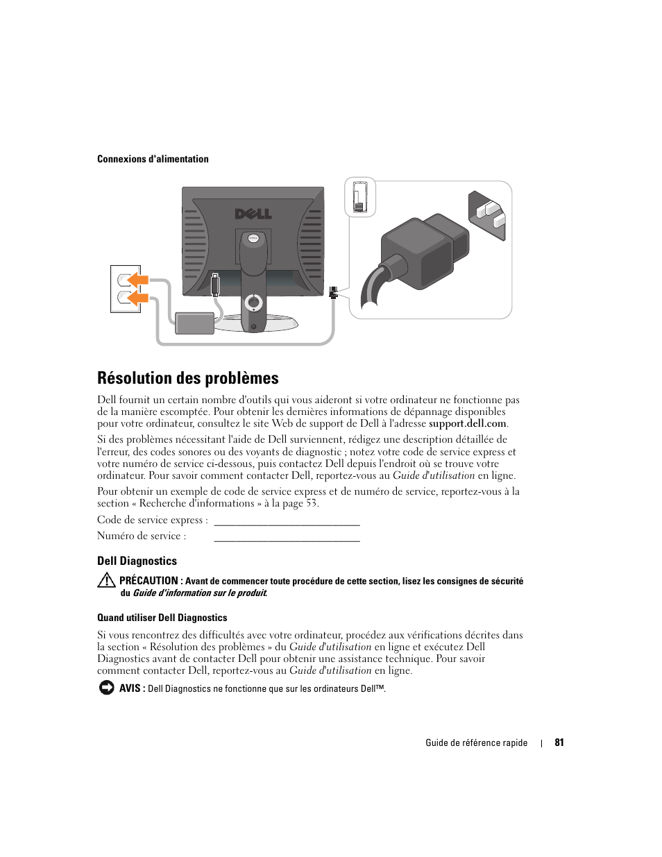 Résolution des problèmes, Dell diagnostics | Dell OptiPlex GX620 User Manual | Page 81 / 294