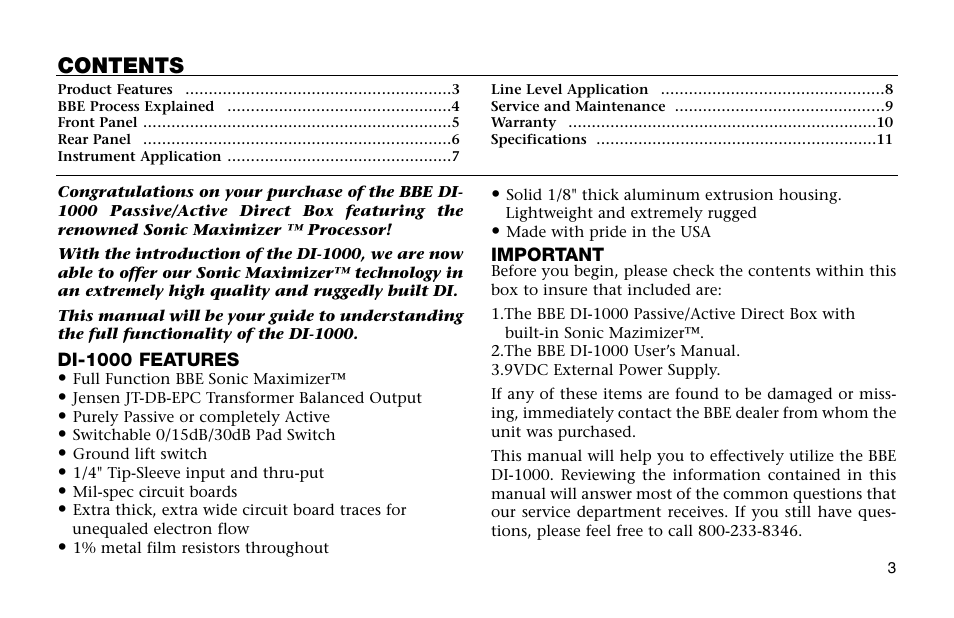 BBE DI-1000 User Manual | Page 3 / 12