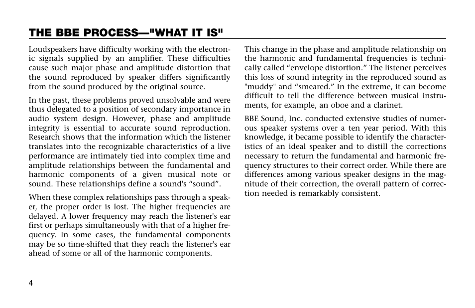 The bbe process—"what it is | BBE DI-1000 User Manual | Page 4 / 12