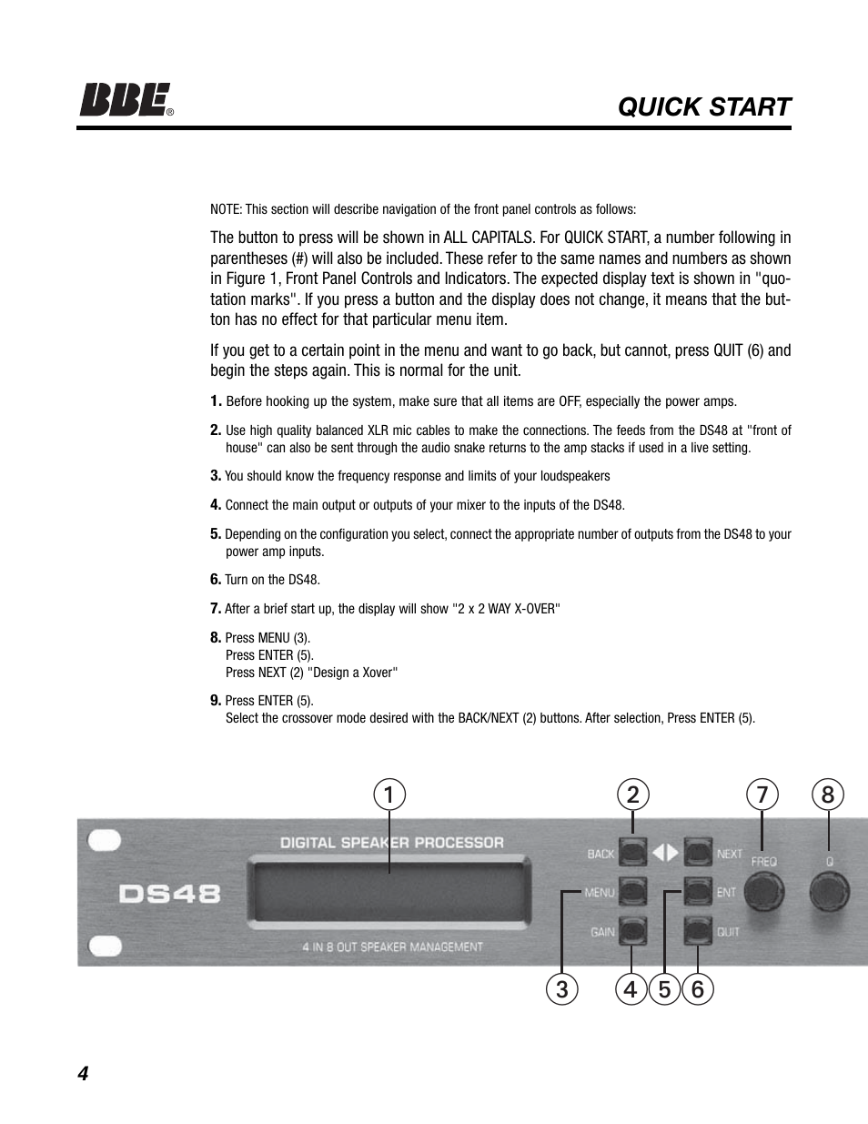 Quick start | BBE DS48 User Manual | Page 10 / 39