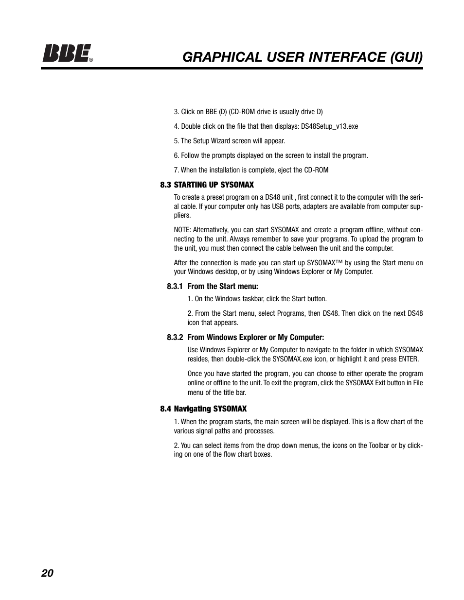 Graphical user interface (gui) | BBE DS48 User Manual | Page 26 / 39