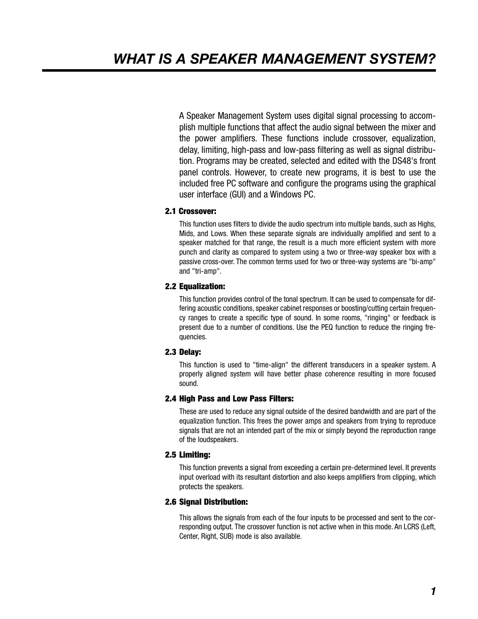 What is a speaker management system | BBE DS48 User Manual | Page 7 / 39