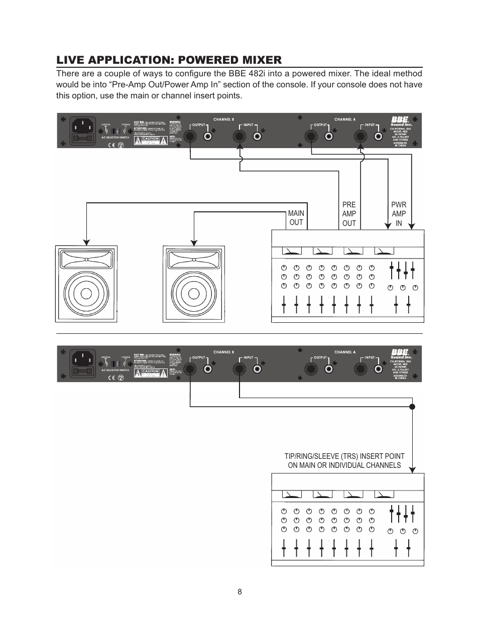 Live application: powered mixer | BBE 482i User Manual | Page 8 / 16