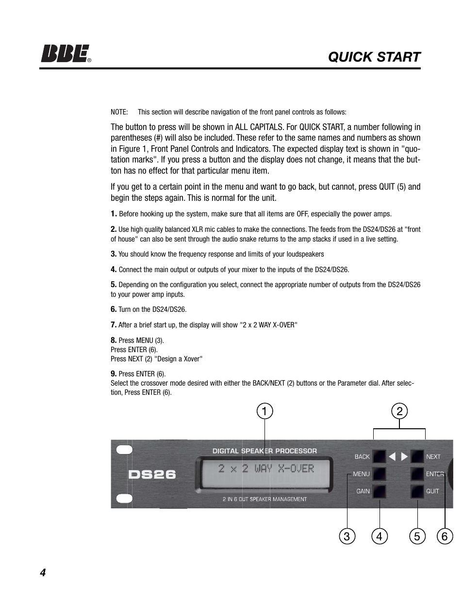 Quick start | BBE DS26 User Manual | Page 10 / 34