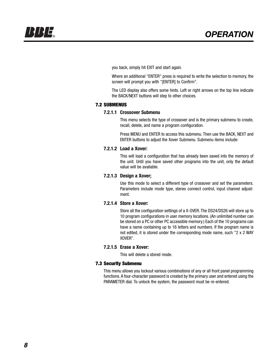 Operation | BBE DS26 User Manual | Page 14 / 34