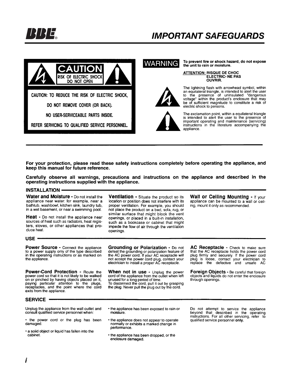 Important safeguards | BBE DS26 User Manual | Page 2 / 34