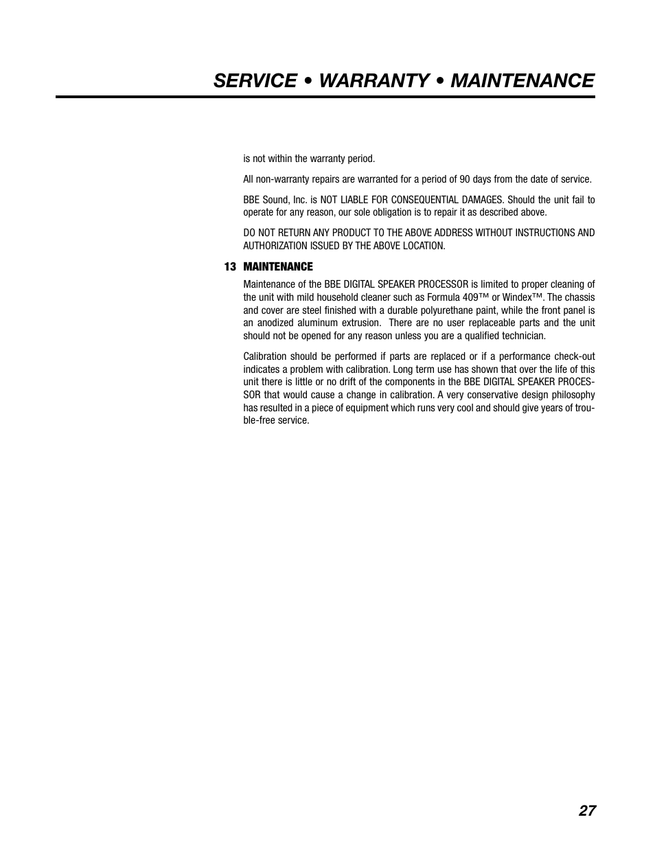 Service • warranty • maintenance | BBE DS26 User Manual | Page 33 / 34