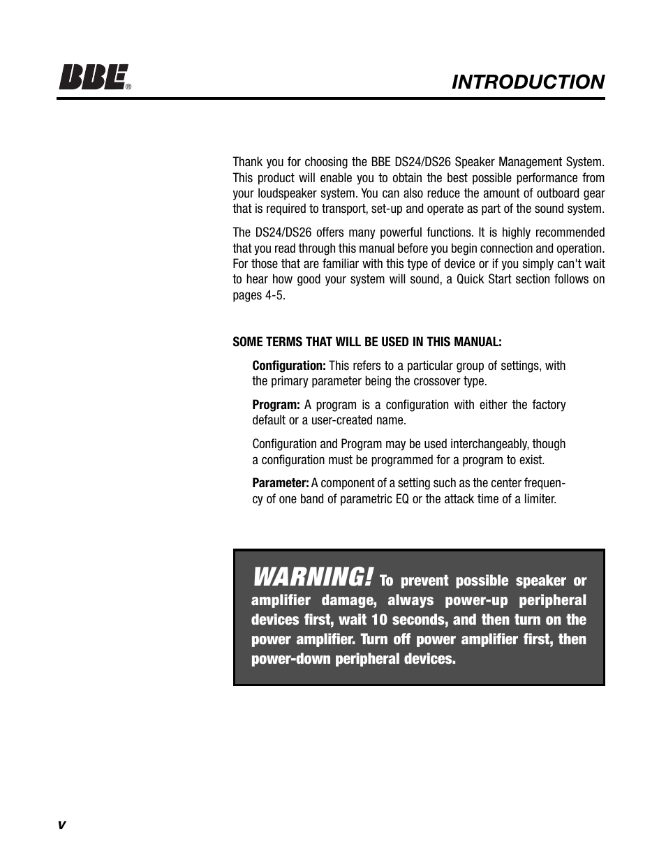 Warning, Introduction | BBE DS26 User Manual | Page 6 / 34