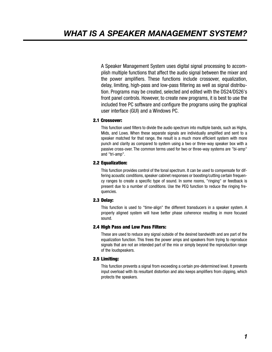 What is a speaker management system | BBE DS26 User Manual | Page 7 / 34