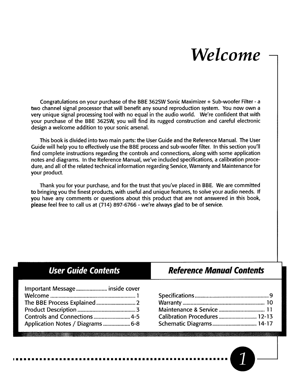Welcome | BBE 362SW User Manual | Page 3 / 20