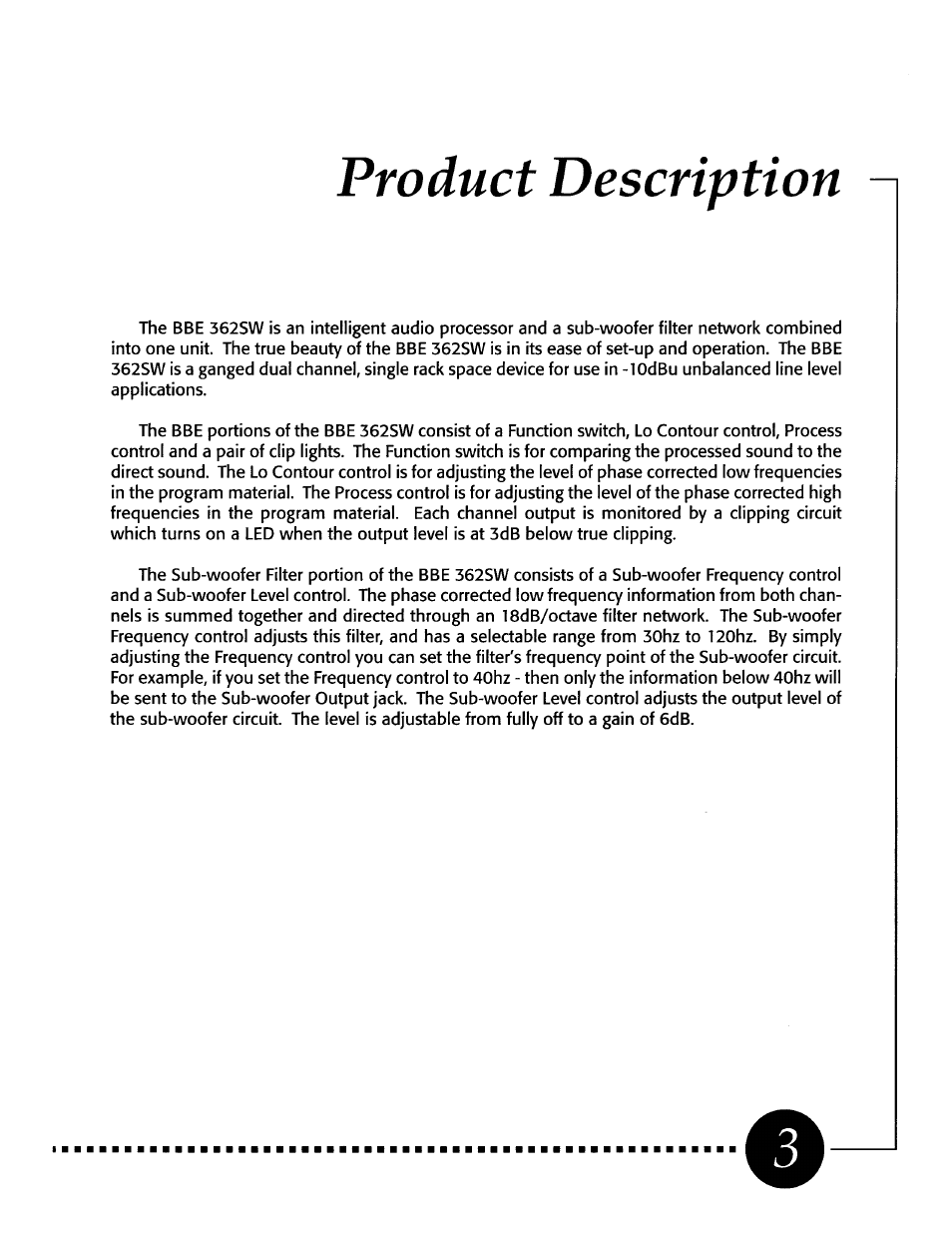 Product description | BBE 362SW User Manual | Page 5 / 20