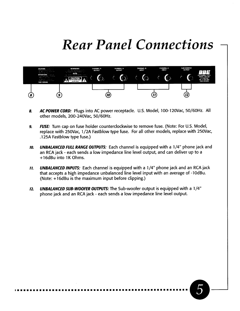 Rear panel connections | BBE 362SW User Manual | Page 7 / 20