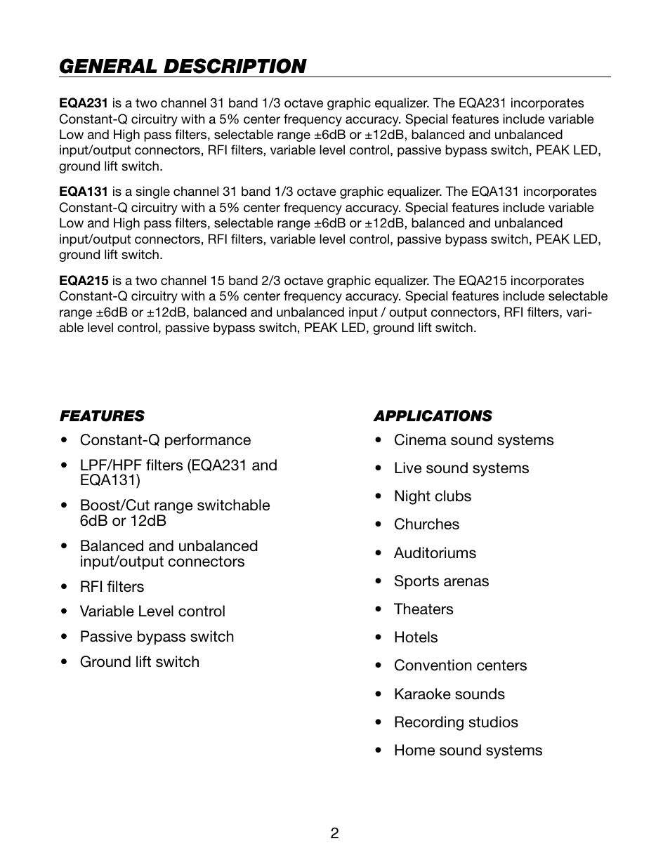 General description | BBE EQA131 User Manual | Page 4 / 10