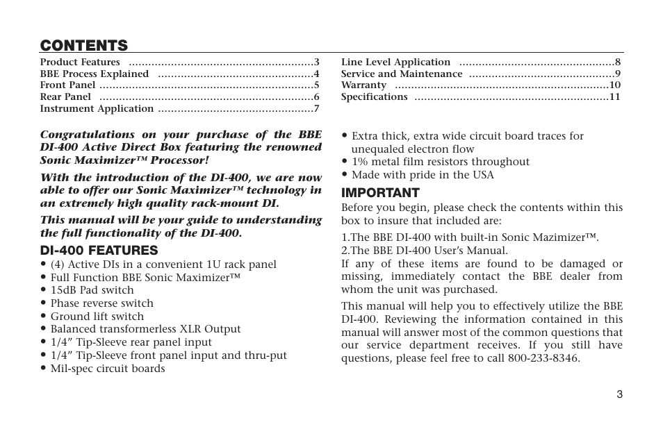 BBE DI-400 User Manual | Page 3 / 12