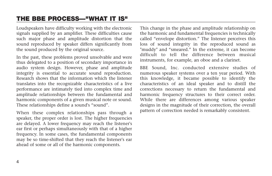 The bbe process—"what it is | BBE DI-400 User Manual | Page 4 / 12