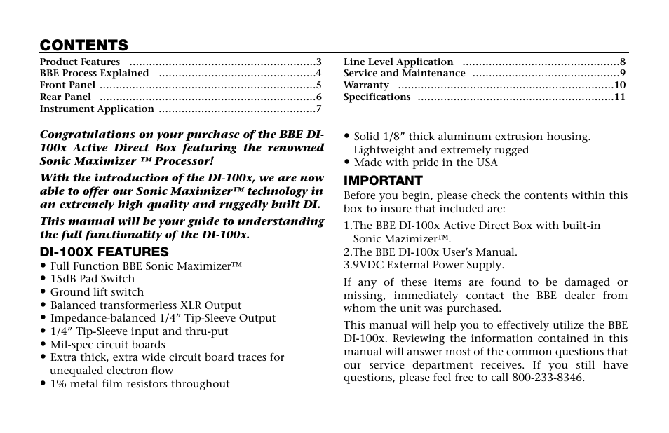 BBE DI-100X User Manual | Page 3 / 12